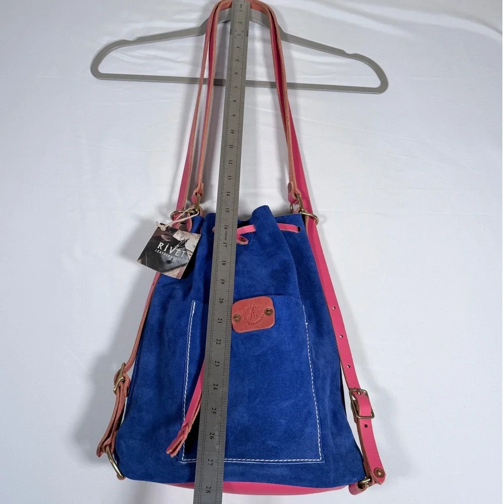 Rivet Leatherworks‎ Drawstring Convertible Backpack Cobalt Blue Pink Suede Boho